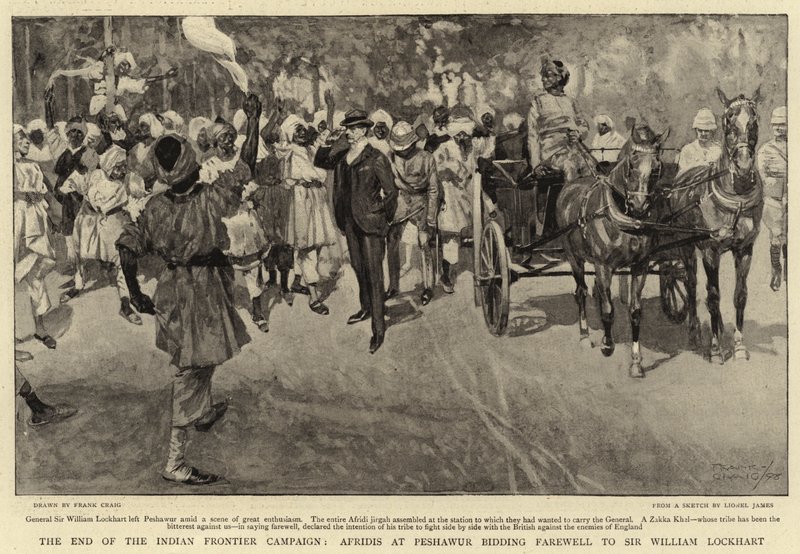 Das Ende der indischen Grenzkampagne, Afridis in Peshawur verabschieden sich von Sir William Lockhart von Frank Craig