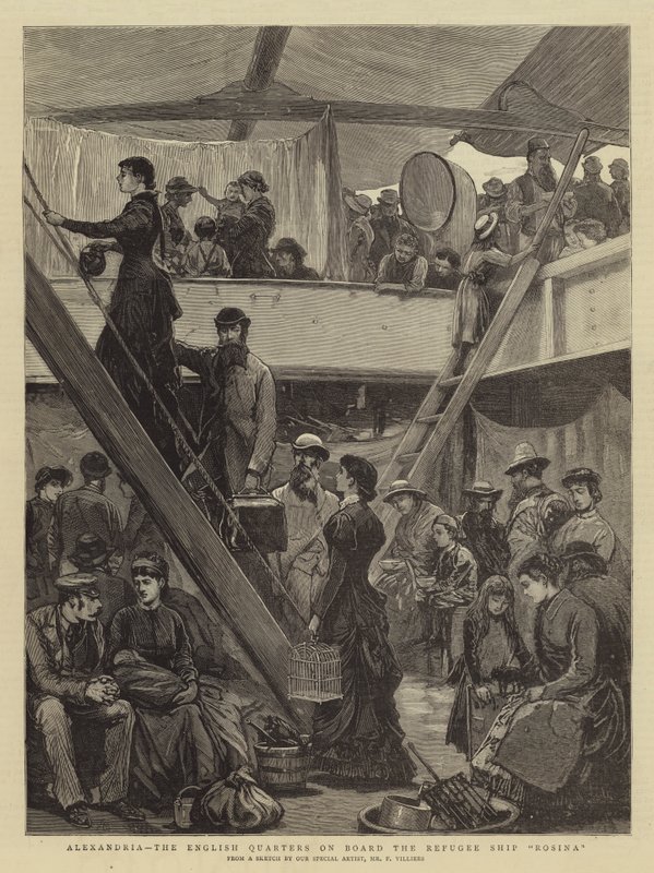 Alexandria, die englischen Quartiere an Bord des Flüchtlingsschiffs Rosina von Frederic Villiers