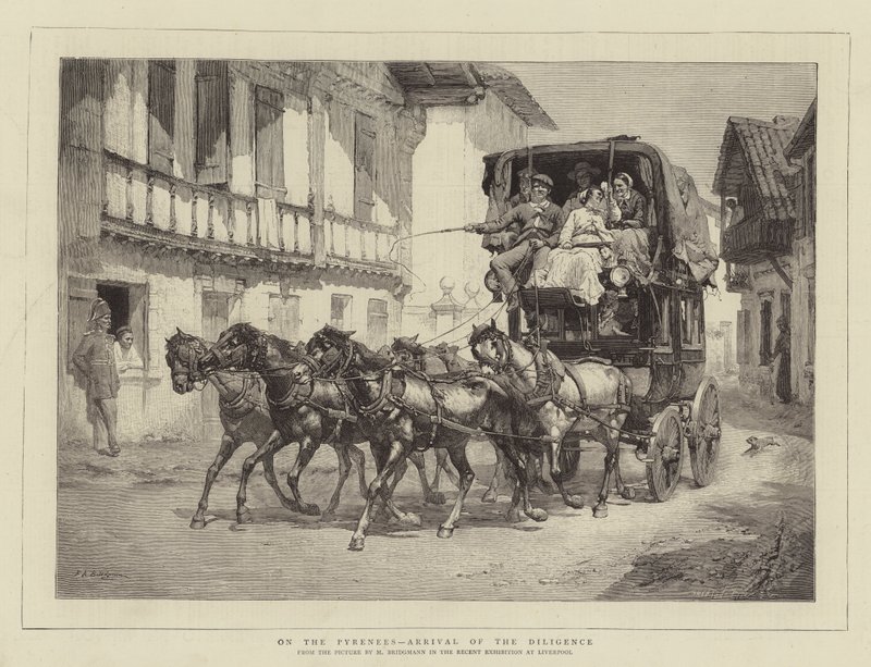 In den Pyrenäen, Ankunft der Postkutsche von Frederick Arthur Bridgman
