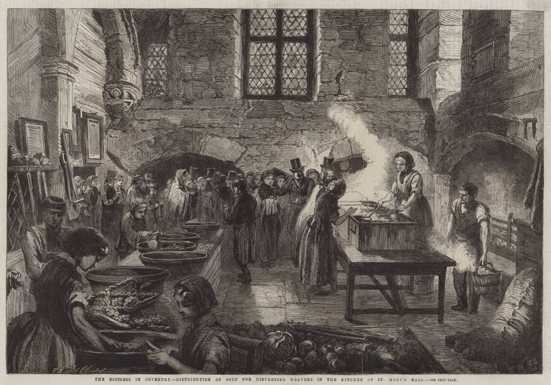 Die Not in Coventry, Verteilung von Suppe für notleidende Weber in der Küche von St. Mary
