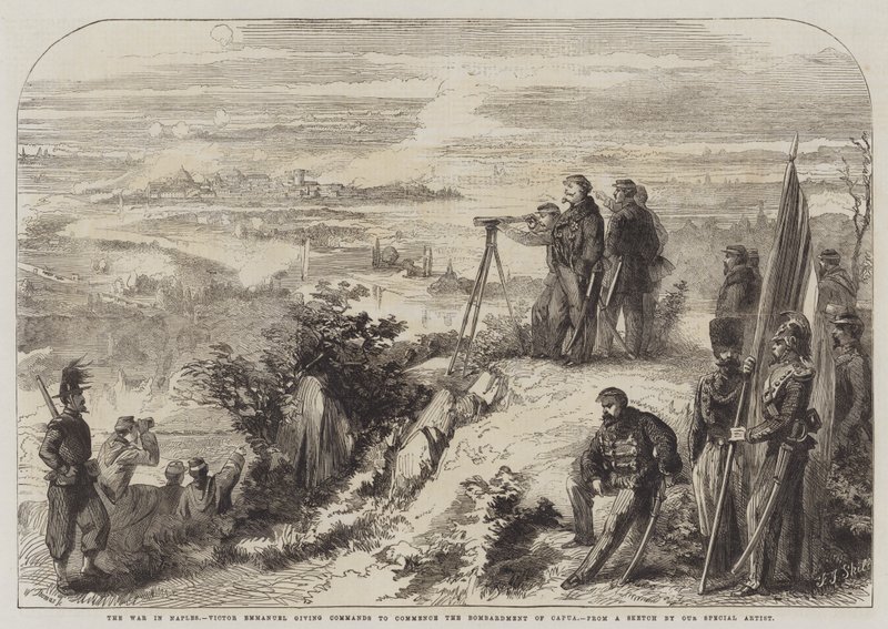 Der Krieg in Neapel, Victor Emmanuel gibt Befehle zum Beginn der Bombardierung von Capua von Frederick John Skill