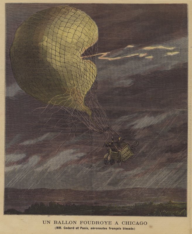 Ein Ballon vom Blitz getroffen über Chicago von French School