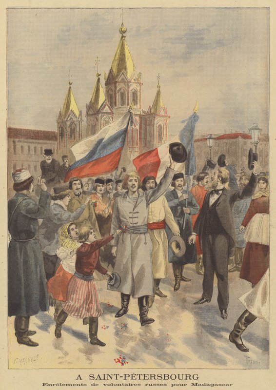 Einschreibung russischer Freiwilliger für die französische Expedition nach Madagaskar in St. Petersburg von French School