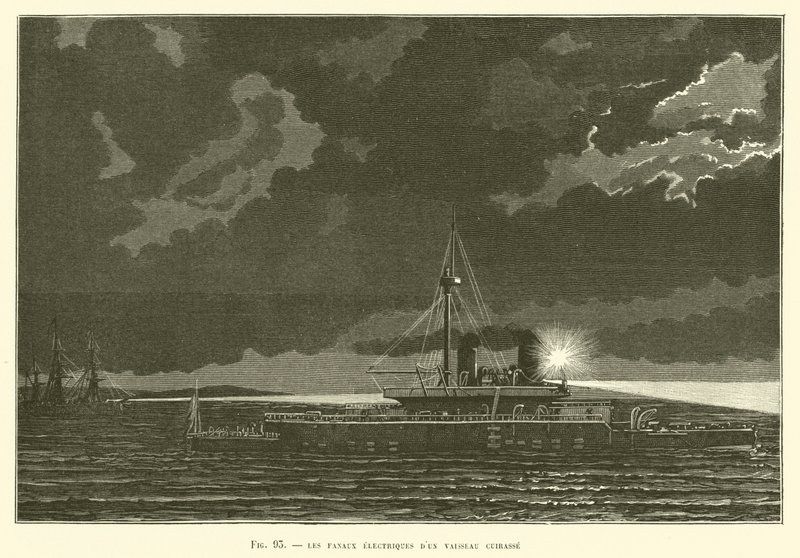 Die elektrischen Laternen eines gepanzerten Schiffes von French School