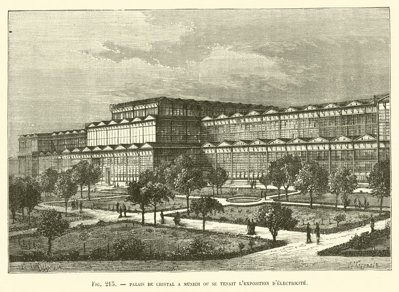 Kristallpalast in München, wo die Elektrizitätsausstellung stattfand von French School