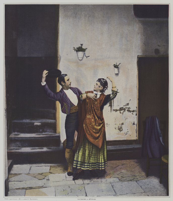 Spanische Tänzer in Sevilla (Farblithografie) von French Photographer