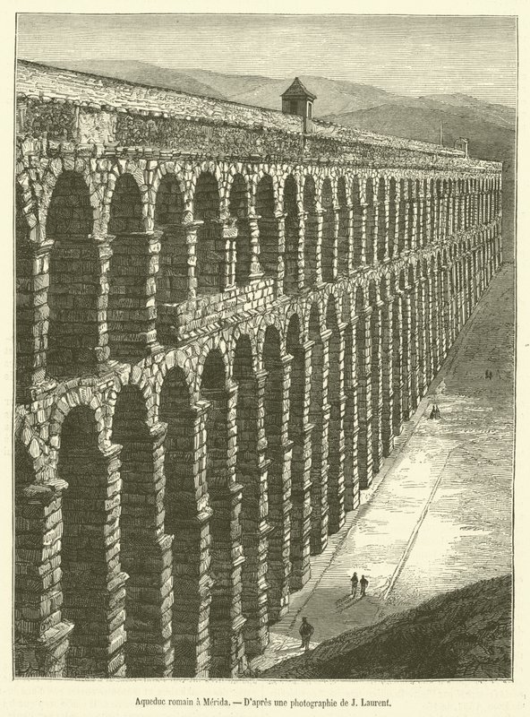 Römisches Aquädukt in Merida (Stich) von French School