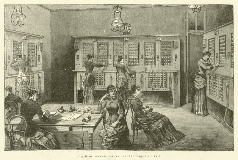 Zentrales Telefonbüro in Paris (Gravur) von French School