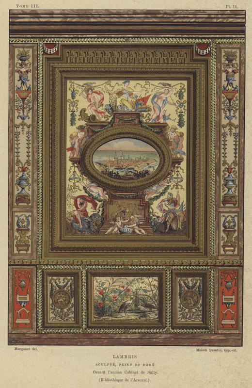 Geschnitzte, bemalte und vergoldete Wandverkleidung von French School