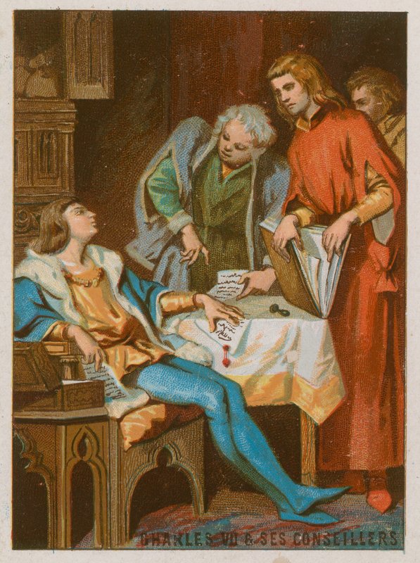Karl VII. mit seinen Ratgebern von French School