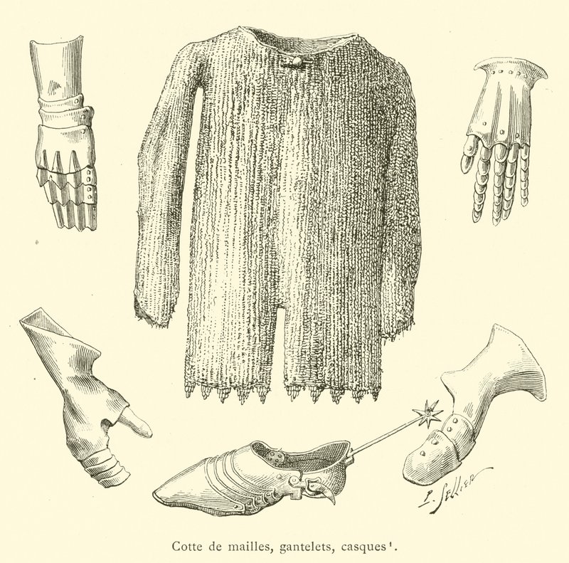 Kettenhemd, Handschuhe, Helme von French School