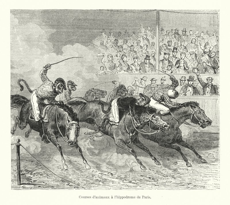 Tierwettkämpfe auf der Pferderennbahn von Paris (Stich) von French School