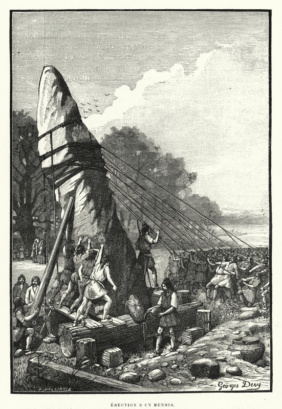 Errichtung eines Menhirs von French School