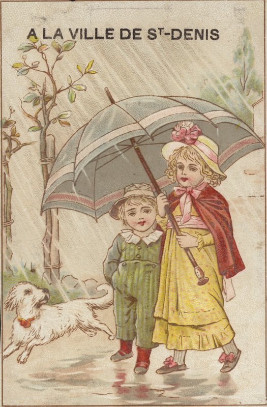 Mädchen gehen im Regen mit Regenschirm von French School