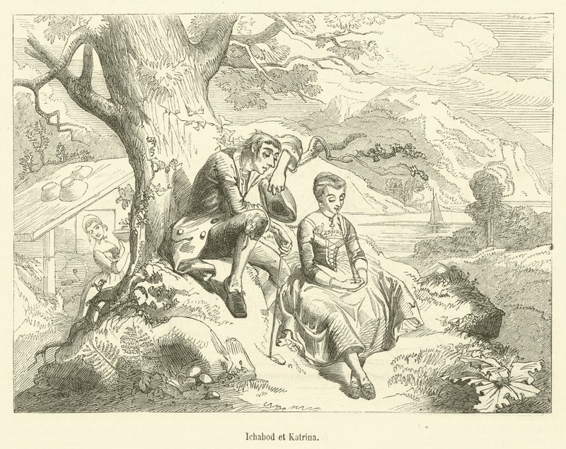 Ichabod und Katrina (Gravur) von French School
