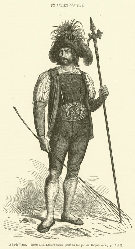 Der Weinbergwächter (Gravur) von French School