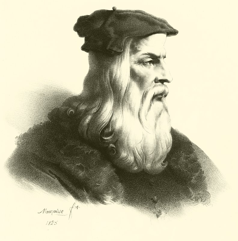 Porträt von Leonardo Da Vinci (Gravur) von French School