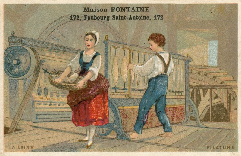 Maison Fontaine Handelskarte, Wollspinnen von French School