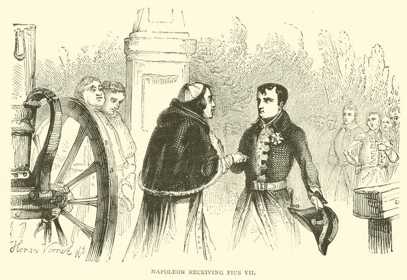 Napoleon empfängt Pius VII (Gravur) von French School