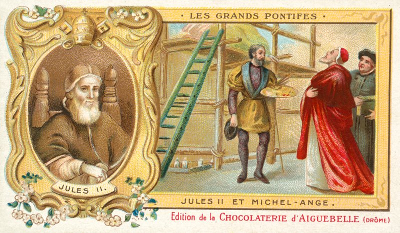 Papst Julius II. mit Michelangelo von French School