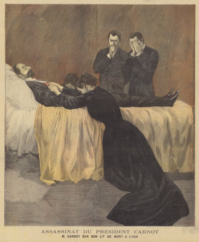 Präsident Carnot auf seinem Sterbebett in Lyon von French School