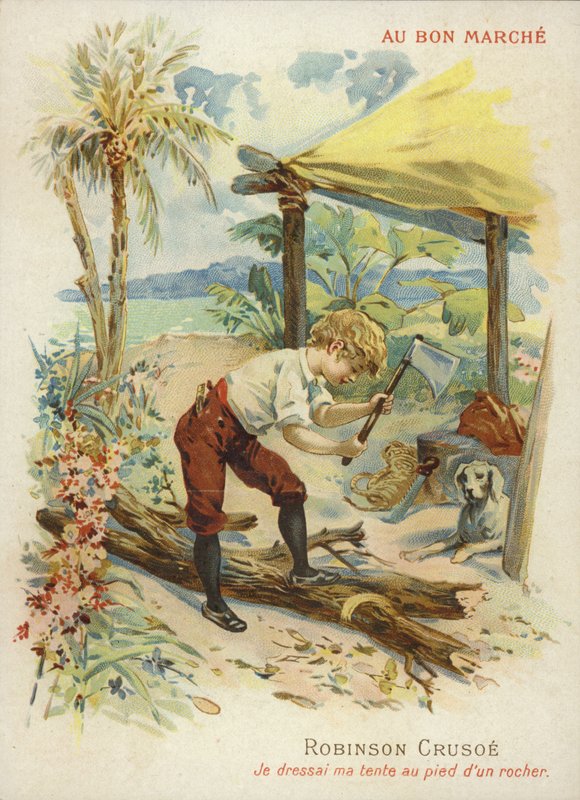 Robinson Crusoe hackt Brennholz von French School
