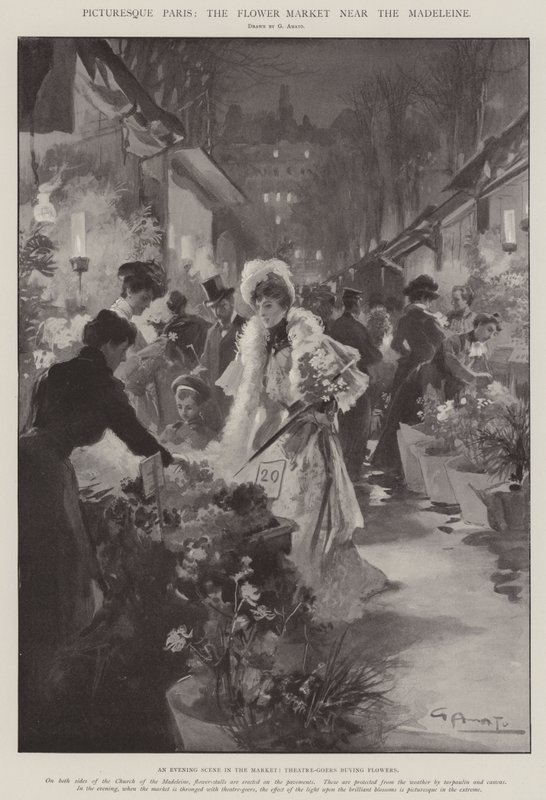 Malerisches Paris, der Blumenmarkt in der Nähe der Madeleine von G.S. Amato