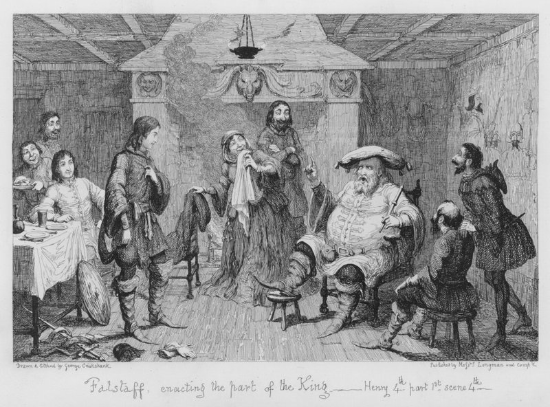 Falstaff spielt die Rolle des Königs von George Cruikshank
