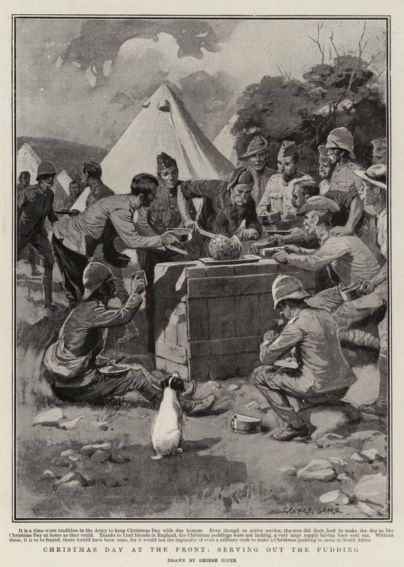 Weihnachtstag an der Front, den Pudding servieren von George Soper