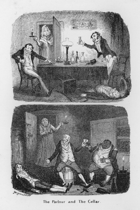 Das Wohnzimmer und der Keller (Stich) von George Cruikshank