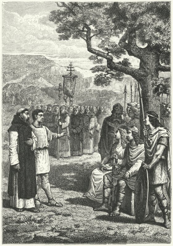 Christliche Missionare in England (Gravur) von German School