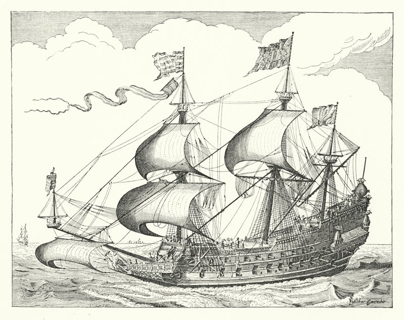Niederländisches Kriegsschiff des 17. Jahrhunderts von German School