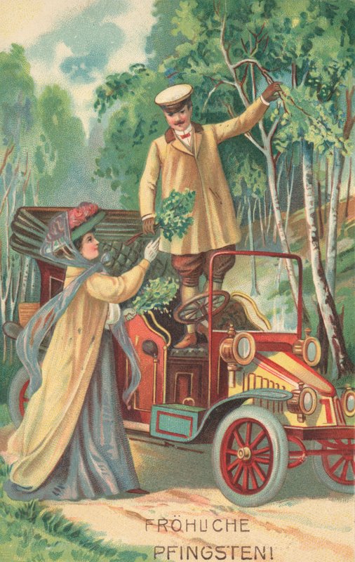 Deutsche Pfingstkarte (Farblithographie) von German School