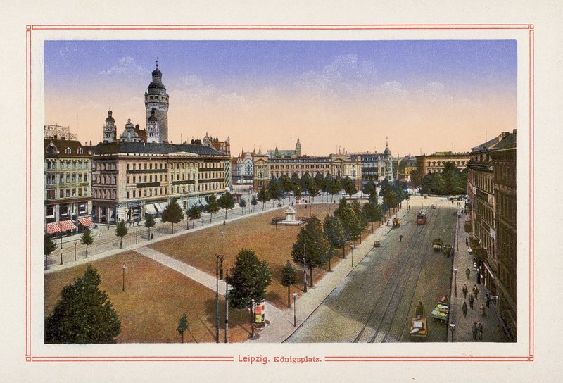 Leipzig, Königsplatz (Farblithografie) von German School