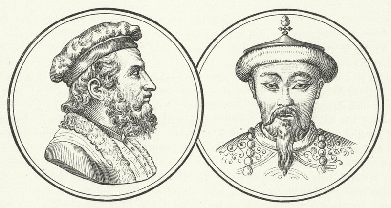Marco Polo und Kublai Khan (Gravur) von German School