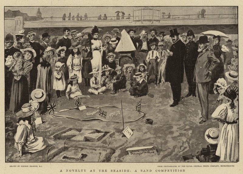 Eine Neuheit am Strand, ein Sandwettbewerb von Gordon Frederick Browne