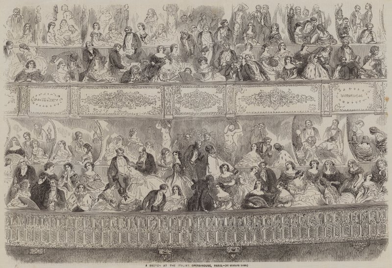 Eine Skizze im italienischen Opernhaus, Paris von Gustave Dore