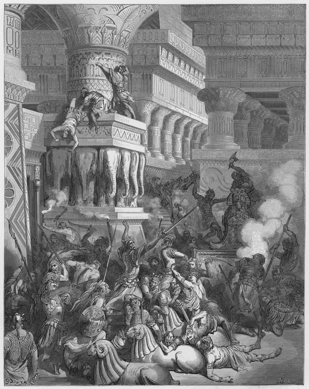 Jonathan zerstört den Tempel des Dagon von Gustave Dore