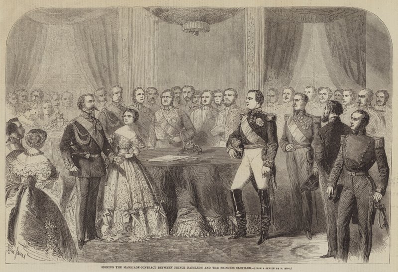 Unterzeichnung des Ehevertrags zwischen Prinz Napoleon und Prinzessin Clotilde von Gustave Janet