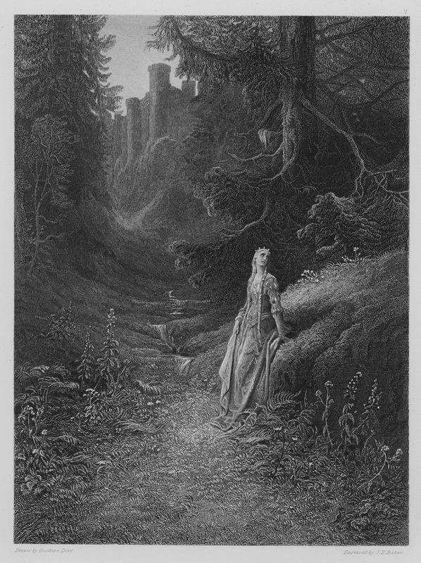 Elaine auf dem Weg zur Höhle von Lancelot von Gustave after Dore