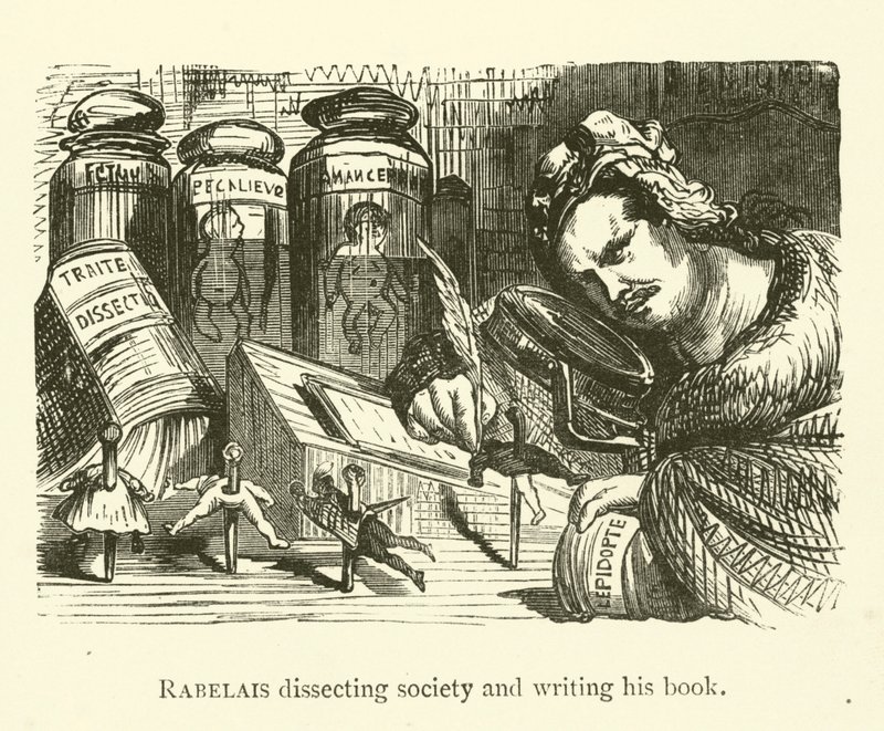 Rabelais seziert die Gesellschaft und schreibt sein Buch von Gustave after Dore