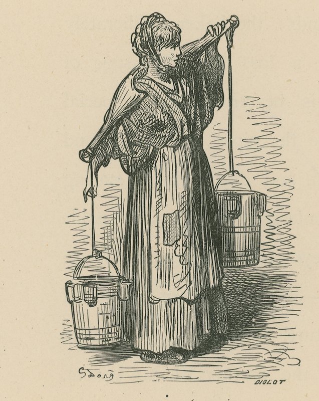 Eine Frau, die zwei Eimer trägt von Gustave Dore