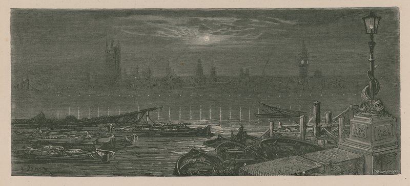 Boote auf der Themse vertäut von Gustave Dore