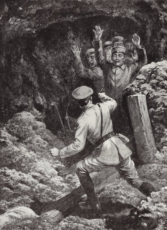 Leutnant Morland macht achtzehn Deutsche in einer Mine in Givenchy, Frankreich, Mai 1915, zu Gefangenen von H. Ripperger
