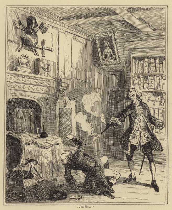 Lord Ferrers erschießt seinen Verwalter von Hablot Knight Browne