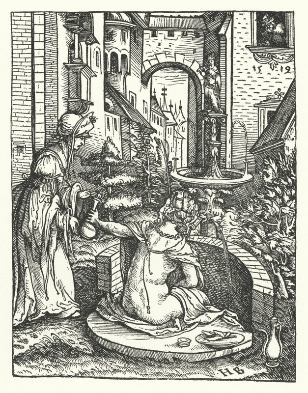 Bathseba in ihrem Bad von Hans (after) Burgkmair