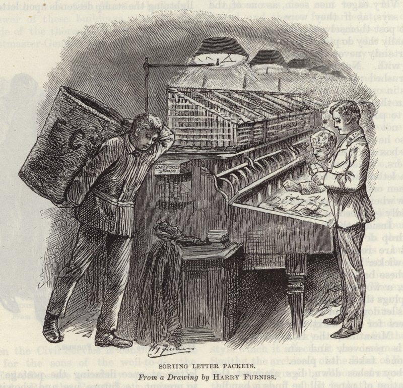 Sortieren von Briefpaketen von Harry Furniss