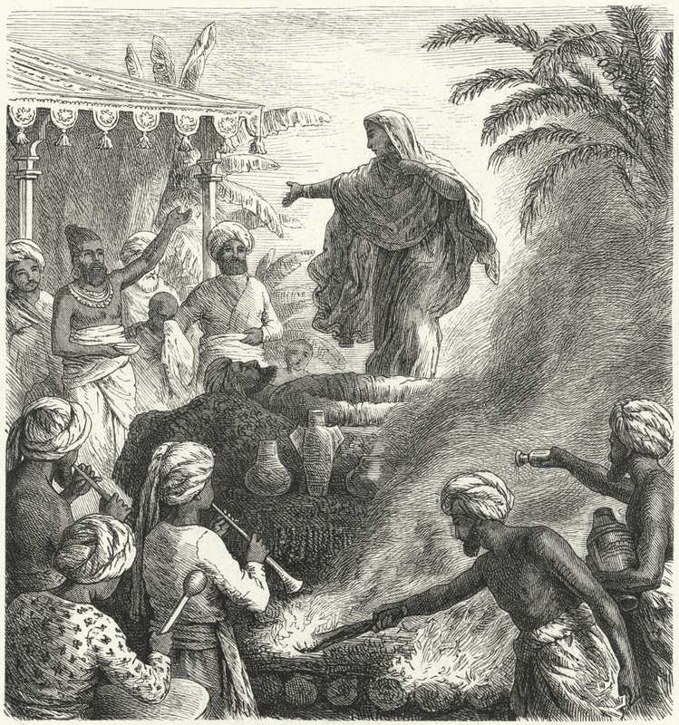 Suttee, hinduistisches Begräbnisritual (Stich) von Heinrich Leutemann
