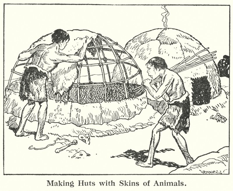 Hüttenbau mit Tierfellen von Helga von Cramm