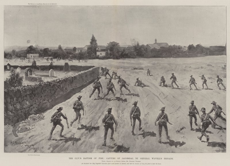 Die Taufe des Feuers der CIV, Eroberung von Jacobsdal durch General Wavells Brigade von Henry Charles Seppings Wright